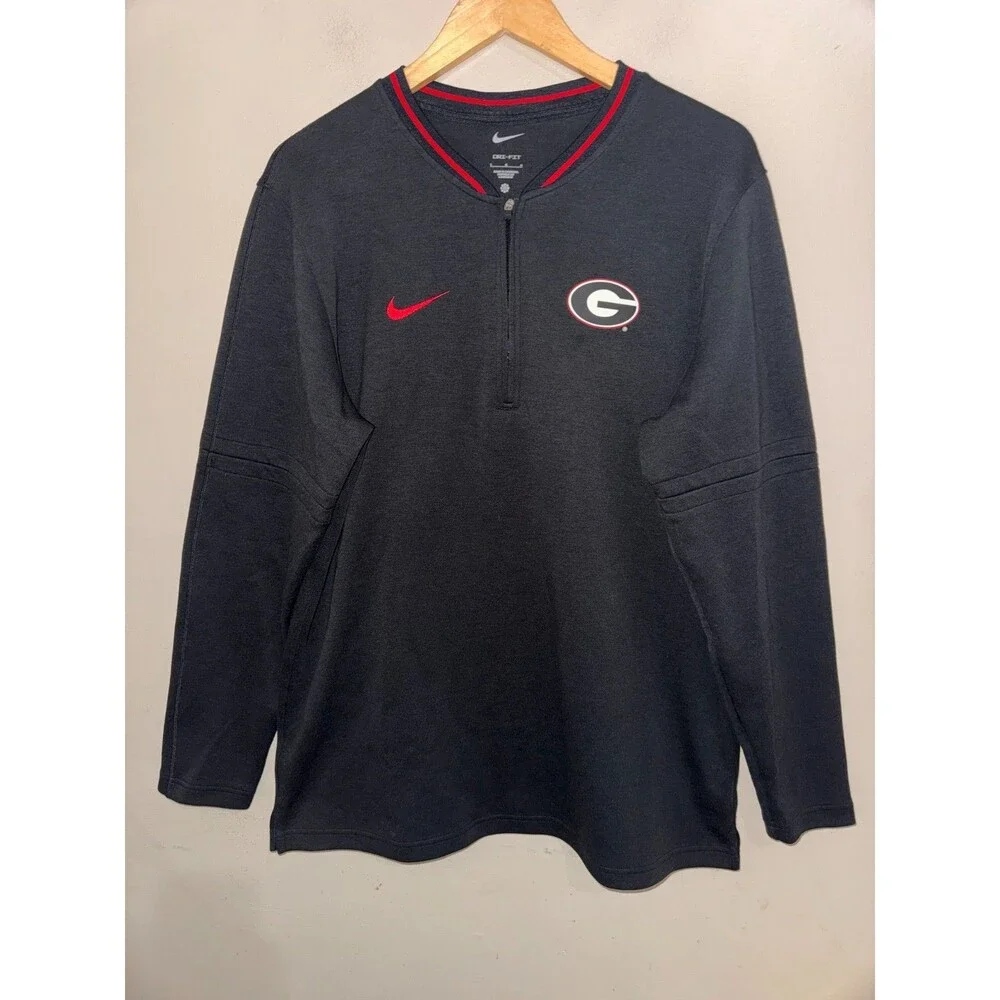 Men L Nike UGA Georgia Bulldogs Team Issued On-Field Coach 1/2 Zip Jacket Black